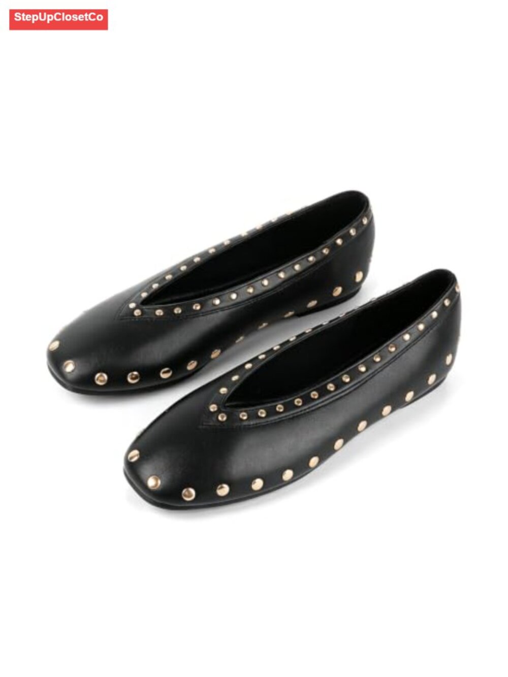 Women's Studded Ballet Flats Slip On Square Toe Comfort Ballerina Shoes
